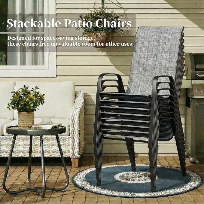 MAMIZO Patio Dining Chairs, Stackable All Weather Teslin Chair, Heavy Duty Outdoor Breathable Chairs Set, w/Armrests, Upgraded Chair FeetW/Strenthened Iron Spacers, 330 LBS (8, Grey) - Image 7