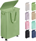 Slim Laundry Hamper with Lid and Wheels, Small Rolling Laundry Basket with by Vincona