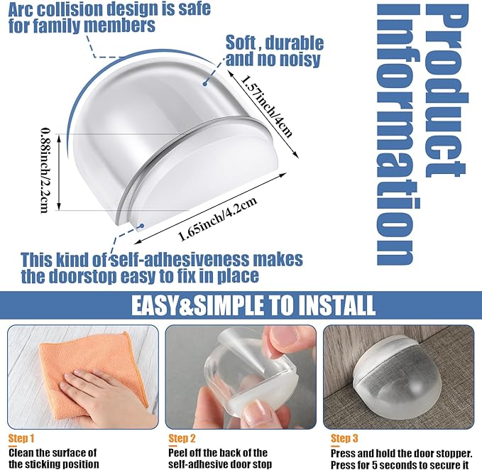 Qunclay 8 Pieces Floor Door Stopper No Drill Shower Door Stopper Self Adhesive - Image 2