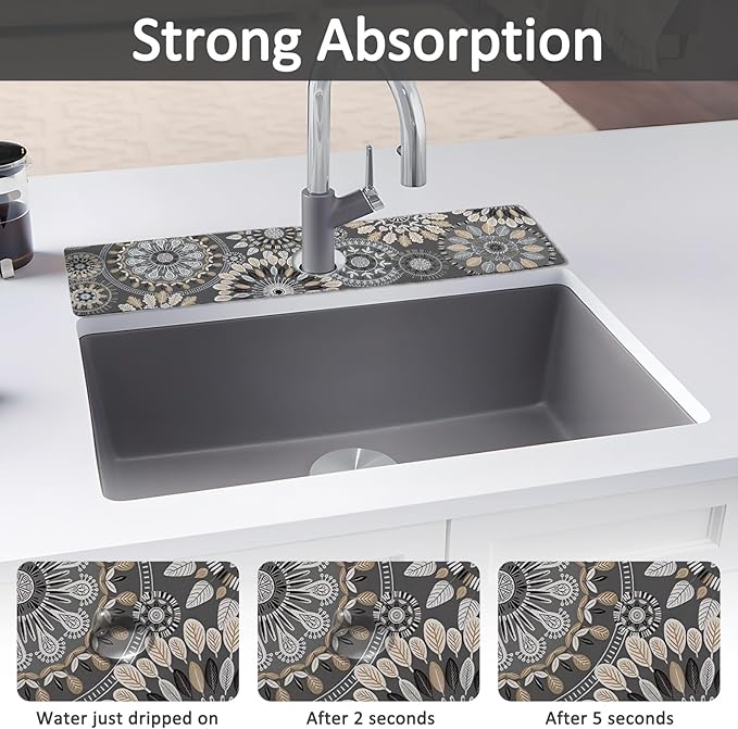 2PCS 24" X 5.5" Kitchen Sink Splash Guard Faucet Mat Mandala Super Absorbent - Image 3
