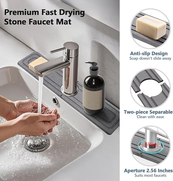 Faucet Mat for Kitchen Sink, Rapidly Absorbing Diatomite Fast Drying Stone - Image 4