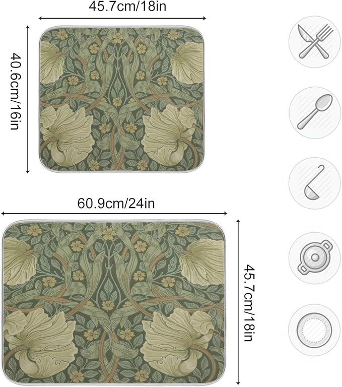 ALAZA William Morris Flowers Print02 Dish Drying Mat - Image 3