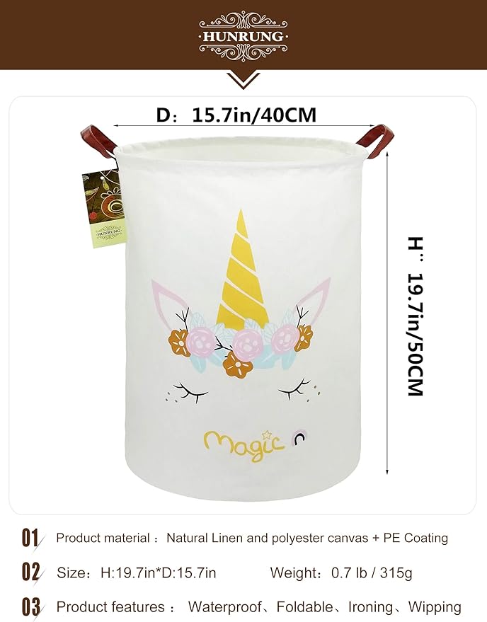 HUNRUNG Laundry Hamper, Large Canvas Fabric Lightweight Storage Basket Toy - Image 2