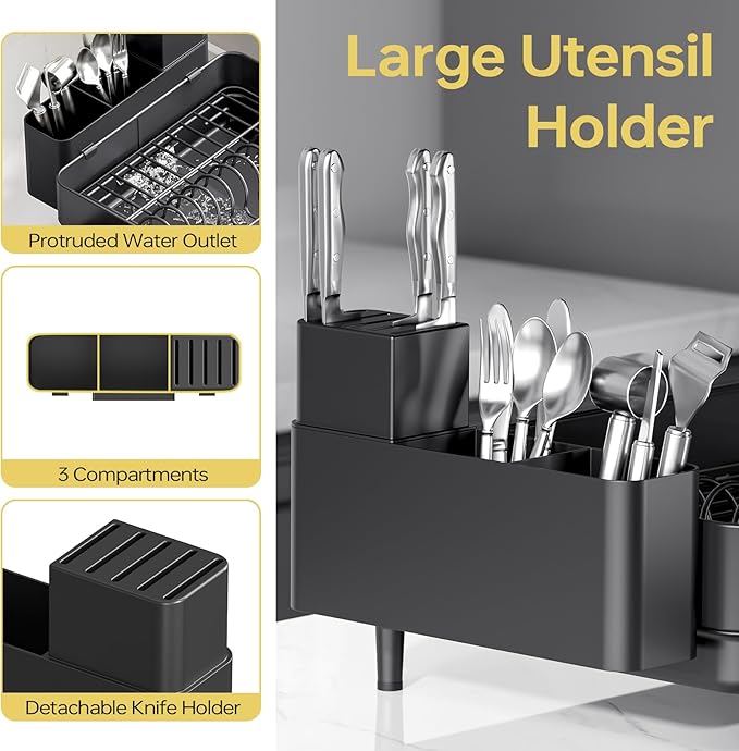 Dish Drying Rack for Kitchen Counter, 304 Stainless Steel Dish Rack, Expandable - Image 3