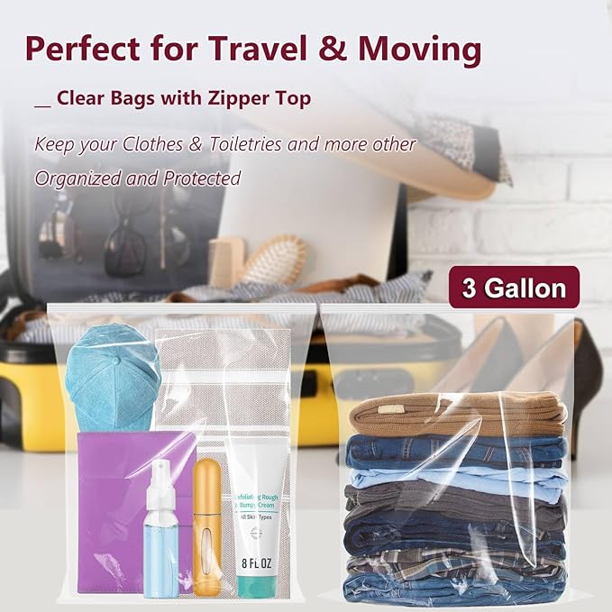 Large Plastic Bags With Zipper Top, 3 Gallon, 20 Pack, Extra Large Storage - Image 5