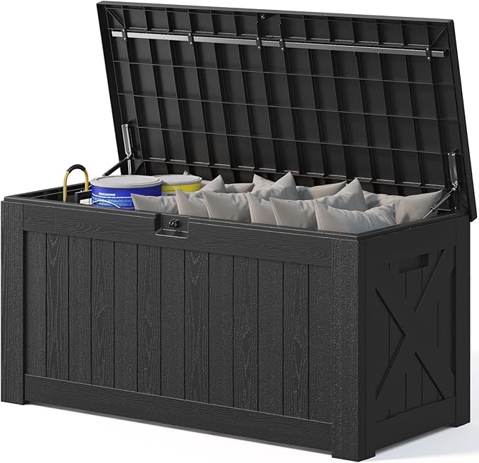 Patiowell 120 Gallon Large Deck Box, Outdoor Lockable Storage Box for Gardening Tools, Waterproof Deck Box for Patio Furniture, Black by Patiowell