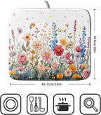 Colorful Flower Dish Drying Mat 16x18 Inch Botanical Floral Drainer Rack Mats - Image 2