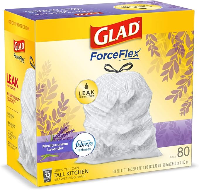 Glad ForceFlex Tall Kitchen Trash Bags, 13 Gallon, Gain Lavender - Image 8