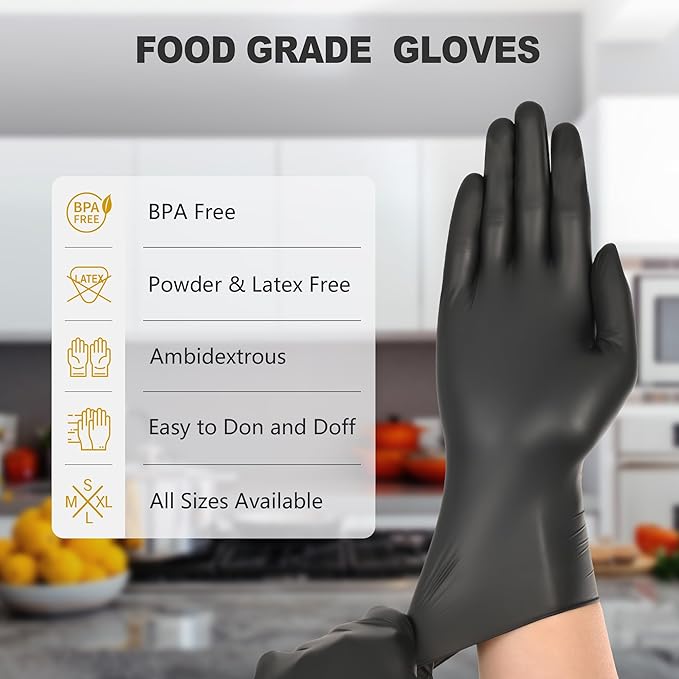 Black Vinyl Gloves, Food Grade Gloves Disposable Latex Free & Powder Free - Image 6