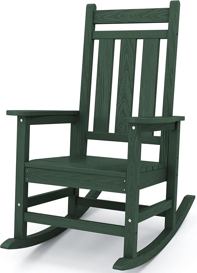 KINGYES Oversized Outdoor Rocking Chair, All-Weather Patio Rocking Chairs for Porch, HDPE Outdoor Patio Rockers with High Back & Wide Seat for Garden, Lawn, Green by KINGYES