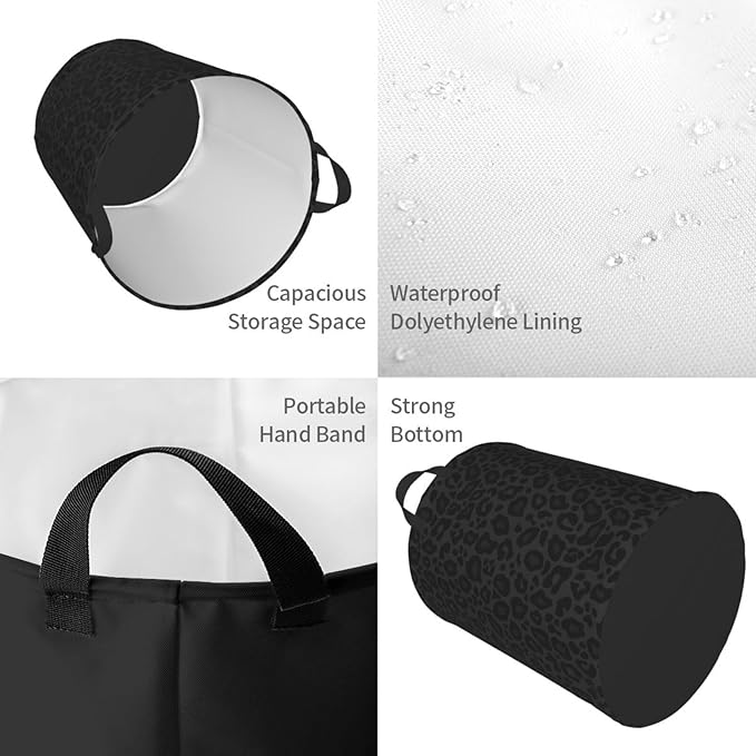 Black Leopard Print Laundry Hamper Bag - Image 3