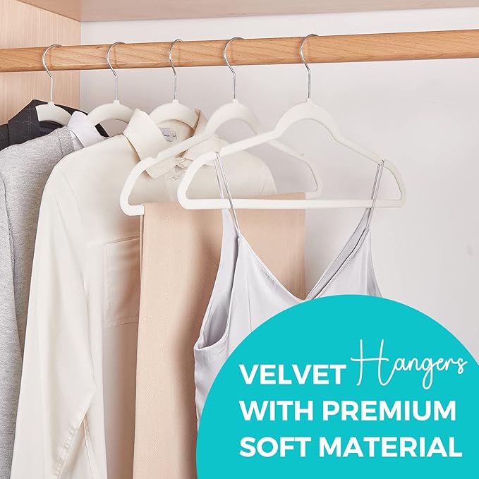 HOUSE DAY Premium Velvet Hangers 100 Pack White, Non-Slip Flocked Felt Hangers - Image 2