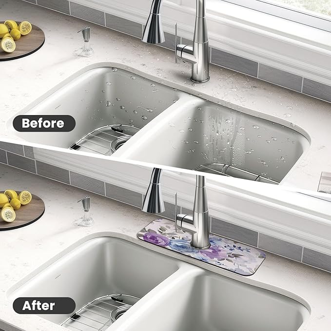 Lavender Flowers Kitchen sink faucet pad, strong water absorption, anti slip - Image 4