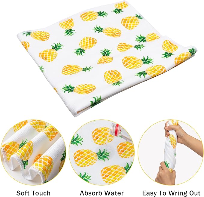 R HORSE 5Pcs Pineapple Kitchen Dish Towel Set Fruit Theme Absorbent Drying - Image 3