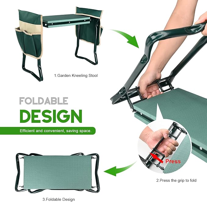 KVR Upgraded Garden Kneeler and Seat with Thicken & Widen Soft Kneeling Pad,Heavy Duty Foldable Gardener Stool with 2 Tool Pouches,Gardening Gifts for Women Mom Men Seniors¡­… - Image 6