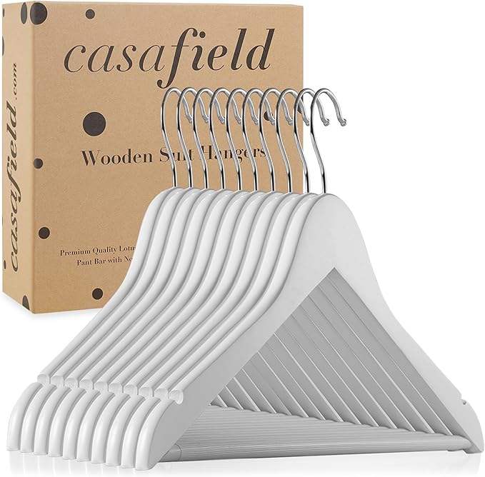 Casafield - 10 White Wooden Suit Hangers - Premium Lotus Wood - Image 6