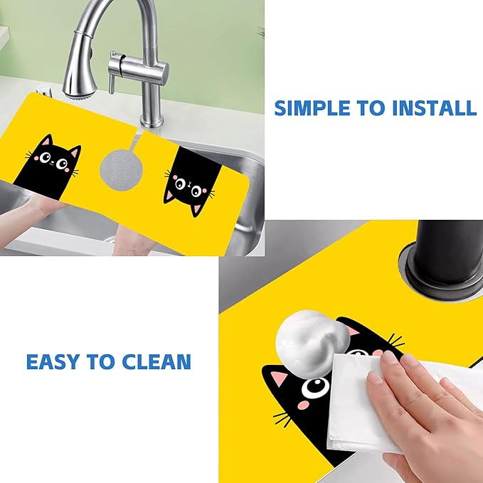Cute Black Cat Head Kitchen Sink Splash Guard Mat Absorbent Fast Drying Mat - Image 5
