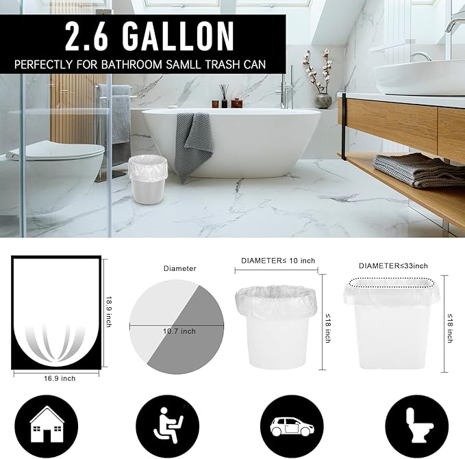 220Counts Small Trash Bags 2.6-4 Gallon, Flexible & Durable Small Garbage Bags - Image 2