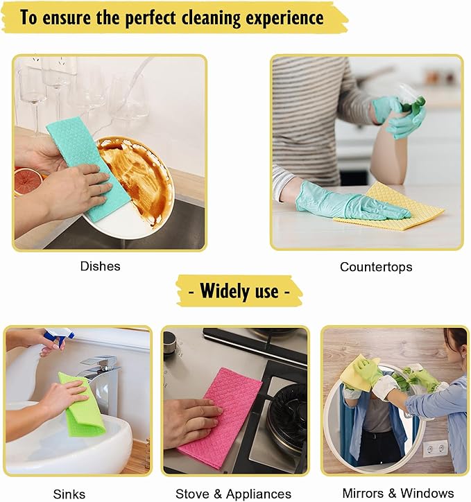 Swedish Dishcloths for Kitchen | 6 Pack Absorbent Cellulose Sponge Cloths - Image 5