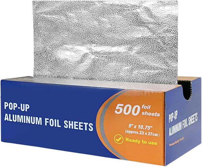 Pre-Cut Pop-Up Aluminum Foil Sheets, 9 x 10.75 Inches, 500 Sheets Bulk Pack – by BRONZEOX