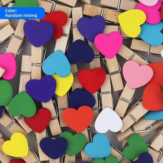 80 Pieces Wooden Heart Clothespins Mini Heart Photo Clips Colorful Small - Image 5