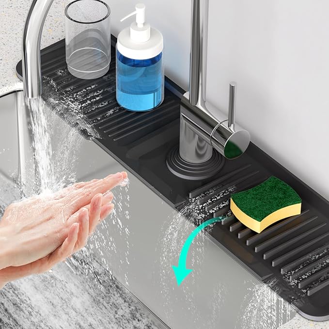 24 Inch Longer Faucet Mat for Kitchen Sink, 5° Slope Fast Self-draining - Image 9