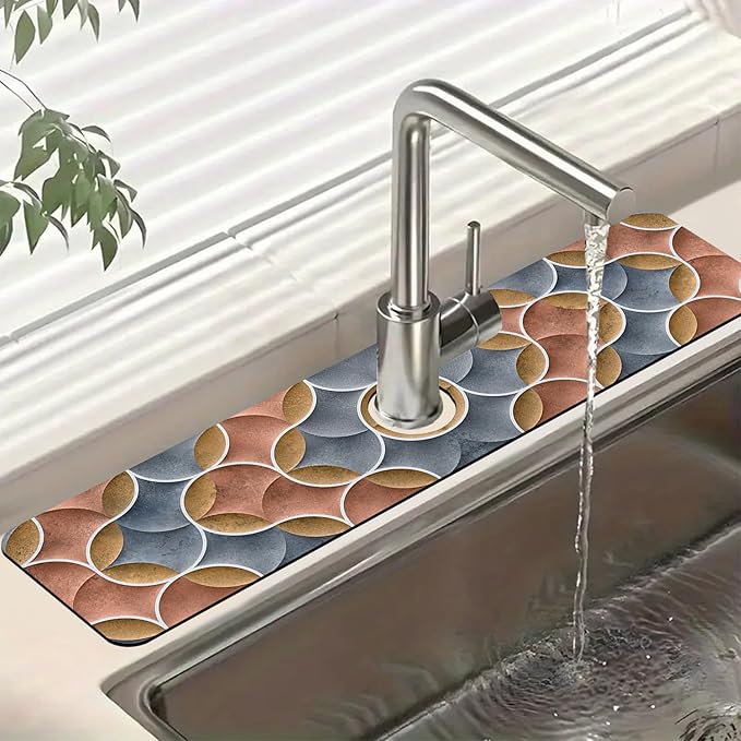 Geometric Printing Sink Splash Guard Faucet Mat Ceramic Tile Texture Super by Unknown