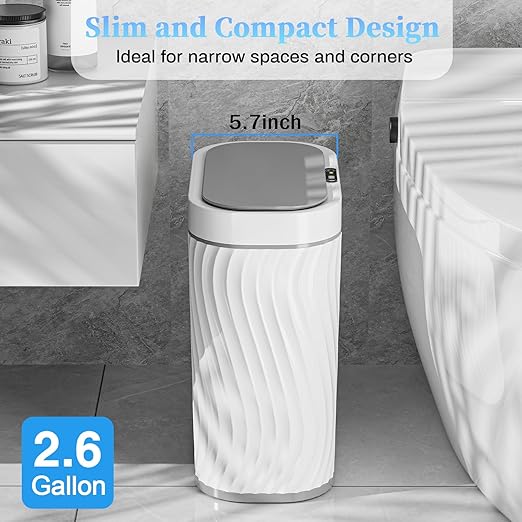 Bathroom Small Trash Can with Automatic Touchless Lid, 2.6 Gallon Smart Garbage - Image 3