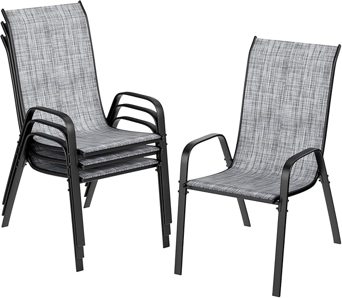 TLSUNNY Patio Chairs, Stackable Textilene Outdoor Dining Furniture for All Weather, with 17.7″ Wide Seat & Metal Frame, for Garden, Backyard, Deck, Restaurant, Poolside (4, Grey, 26.4″) by TLSUNNY