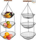 3-Tier Wire Fruit Hanging Basket 2 Packs, non-Punching Wall Hanging Storage by JUNCHUCHERRY
