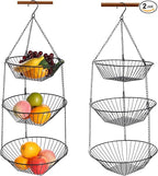 3-Tier Wire Fruit Hanging Basket 2 Packs, non-Punching Wall Hanging Storage by JUNCHUCHERRY