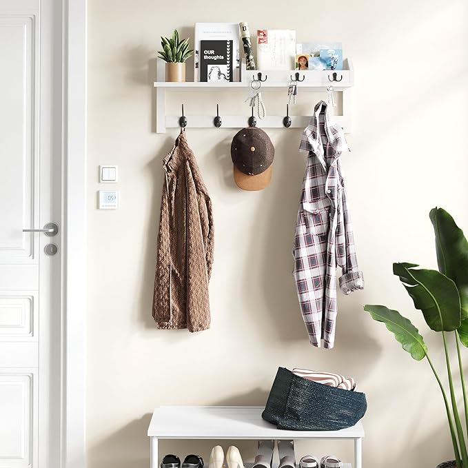 AMBIRD Wall Hooks with Shelf, 26.57 Inch Entryway Wood Coat Hooks - Image 4