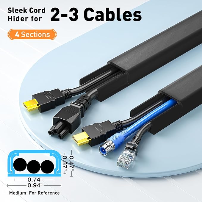 Delamu Black Cord Hider, 62.8in TV Cable Hider, Cord Covers - Image 2