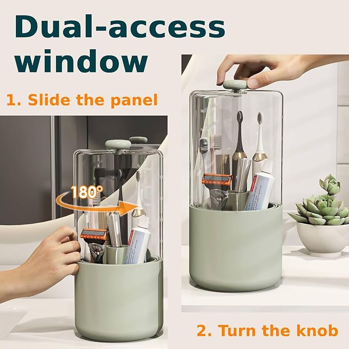 Toothbrush Holder with Cover 360 Rotating 4 Compartments Bathroom Toothpaste - Image 3