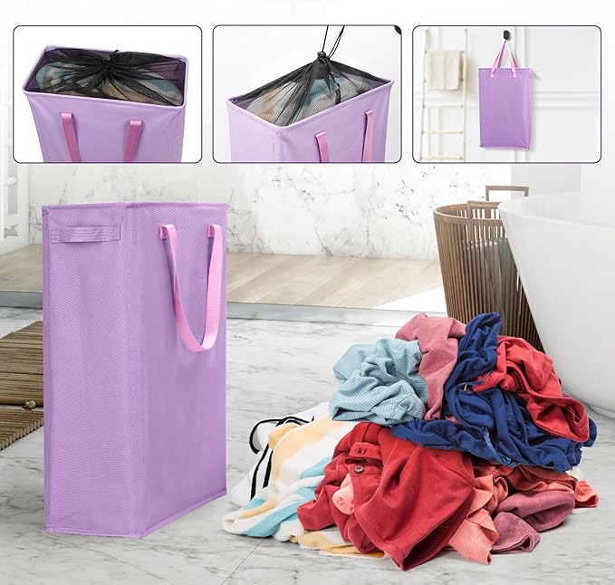 Odonata Slim Laundry Hamper Handles Collapsible Laundry Basket Thin Dirty - Image 7