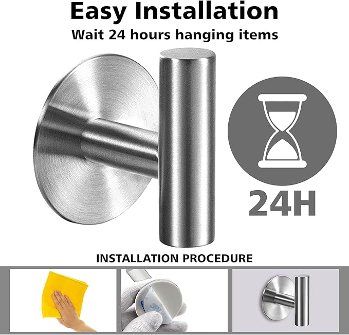 Adhesive Towel Hooks Heavy Duty Wall Hooks Stainless Steel Waterproof Shower - Image 6