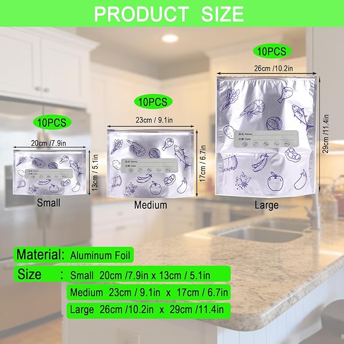 Reusable Aluminum Foil Storage Bags, Leak-Proof Stand-Up Bags - Image 2