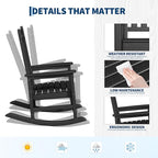 HDPE Rocking Chair Outdoor Set of 2 - Poly High Back Porch Rocker Chairs for Adults - All Weather Resistant Furniture for Patio Front Porch - Black - Image 4