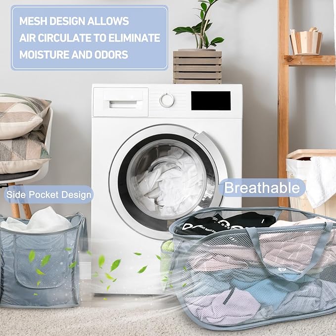 2PCS Mesh Laundry Hamper, Collapsible Laundry Baskets, 75L Large Foldable Dirty - Image 2