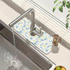 White Flower Sink Splash Guard Cute Chamomile Faucet Absorbing Mat Fast Drying by Unknown