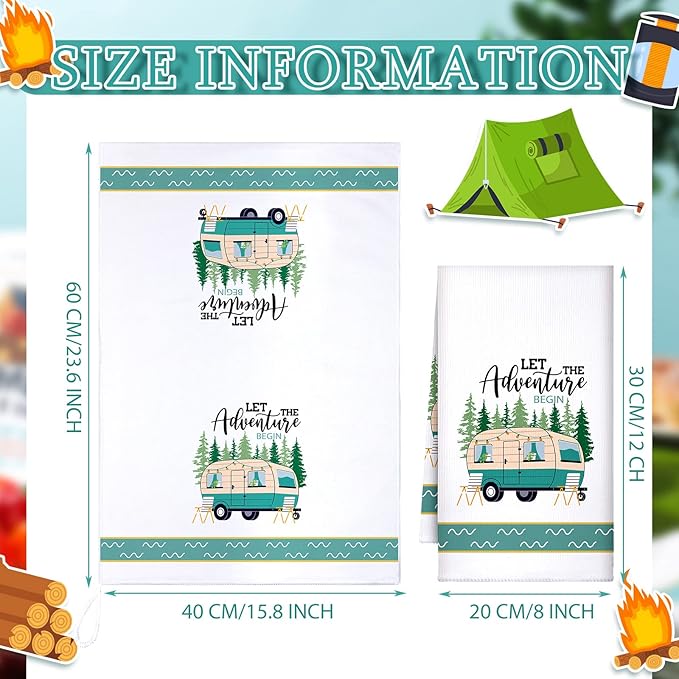 Boyiee Set of 6 Camping Kitchen Towels White Absorbent Dishcloth Bonfire Tent - Image 3