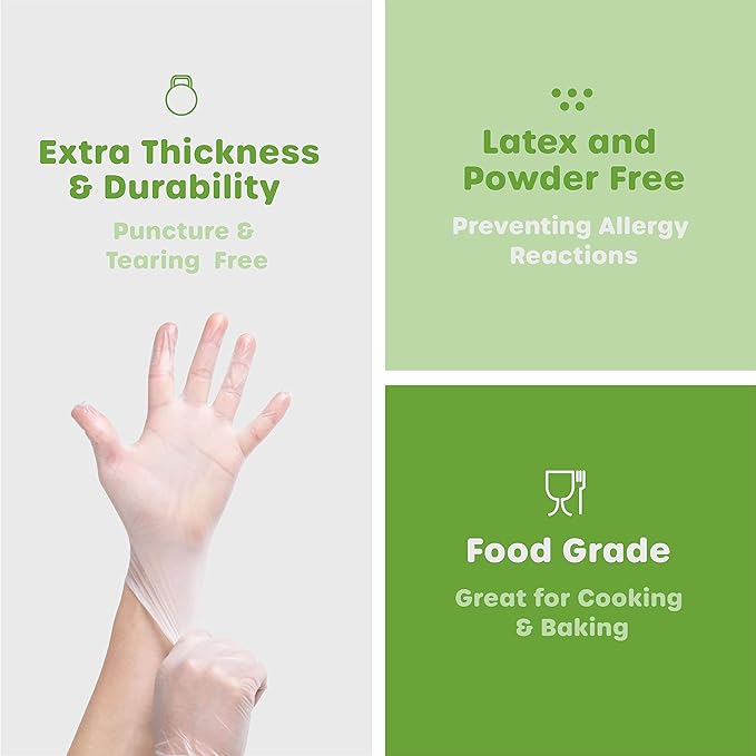 GUSTO Disposable Vinyl Gloves – Clear, Latex-Free, Powder-Free, BPA-Free – Safe - Image 4