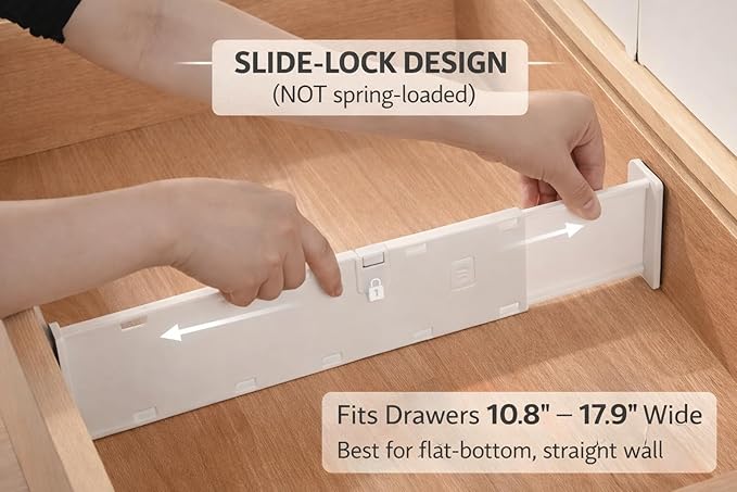 6 Pack Adjustable Drawer Dividers – Expandable Slide-Lock Plastic Drawer - Image 5