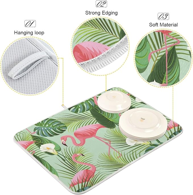 Tropical Palm with Lily and Flamingo Dish Drying Mat - Image 4