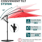 OLIXIS Offset Patio Umbrella, 9.7FT Cantilever Table Umbrellas for Outdoor Sun Shade UV Protection with Easy Tilt Adjustment, 8 Ribs for Backyard, Lawn, Garden, Pool - Red - Image 3