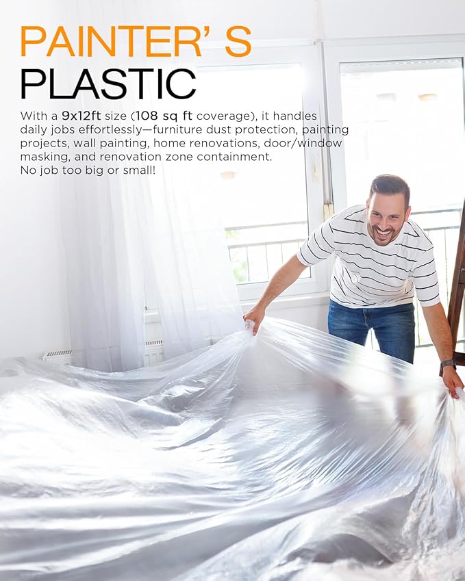 9x12 Ft Plastic Drop Cloths, Waterproof & Dust-Proof Tarp - Image 2