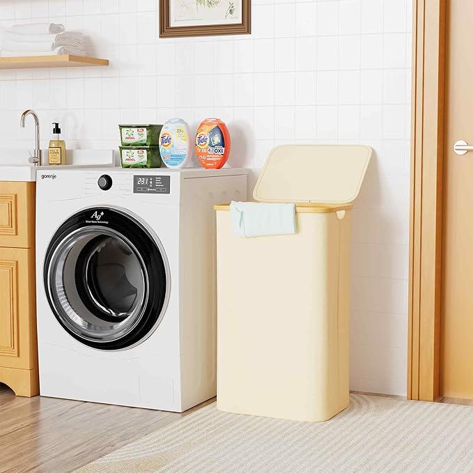 SUOCO Laundry Hamper with Lid, 29 Gal Clothes Basket with Bamboo Handles - Image 3