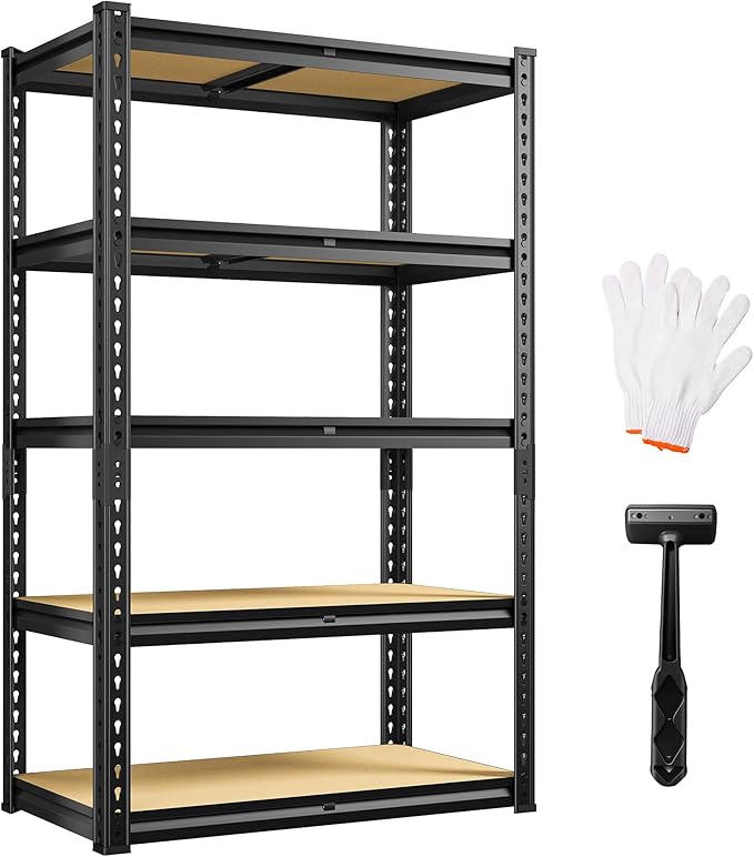 5 Tier Garage Shelving 2020LBS Storage Shelves,Adjustable Heavy Duty Metal Shelving Unit Utility Rack for Garage,Kitchen Pantry Shelf for Warehouse,Closet,Commercial,28" W x 12" D x 59.8" H,Black by REIBII
