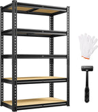 5 Tier Garage Shelving 2020LBS Storage Shelves,Adjustable Heavy Duty Metal Shelving Unit Utility Rack for Garage,Kitchen Pantry Shelf for Warehouse,Closet,Commercial,28" W x 12" D x 59.8" H,Black by REIBII