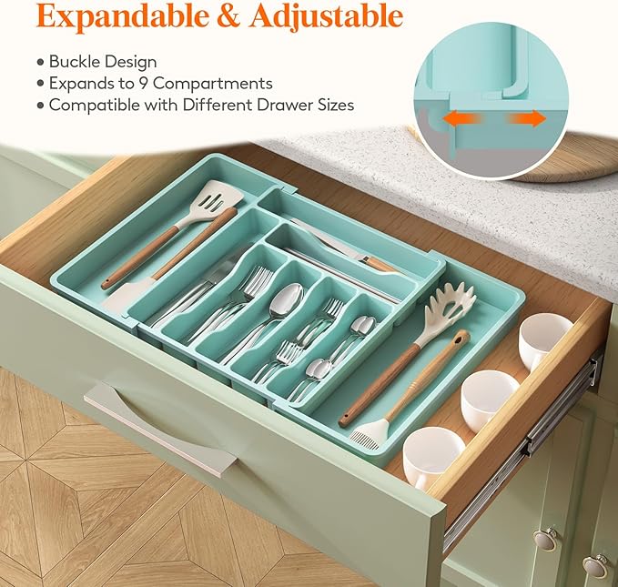 Lifewit Utensil Organizer for Kitchen Drawer, Expandable Cooking Silverware Tray - Image 4